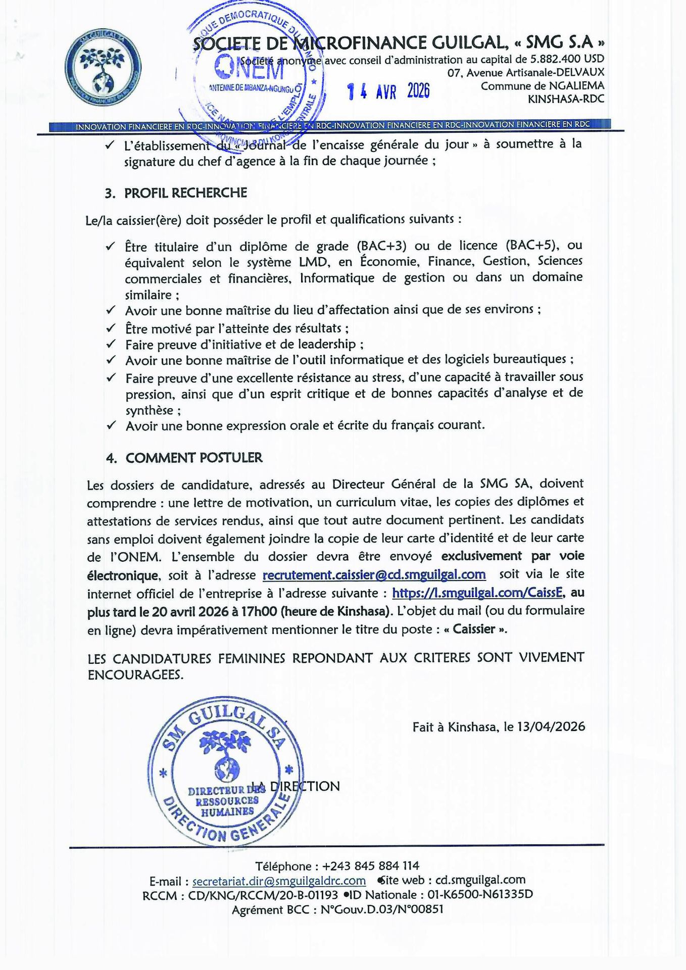 Offre d'emploi caissier page 2