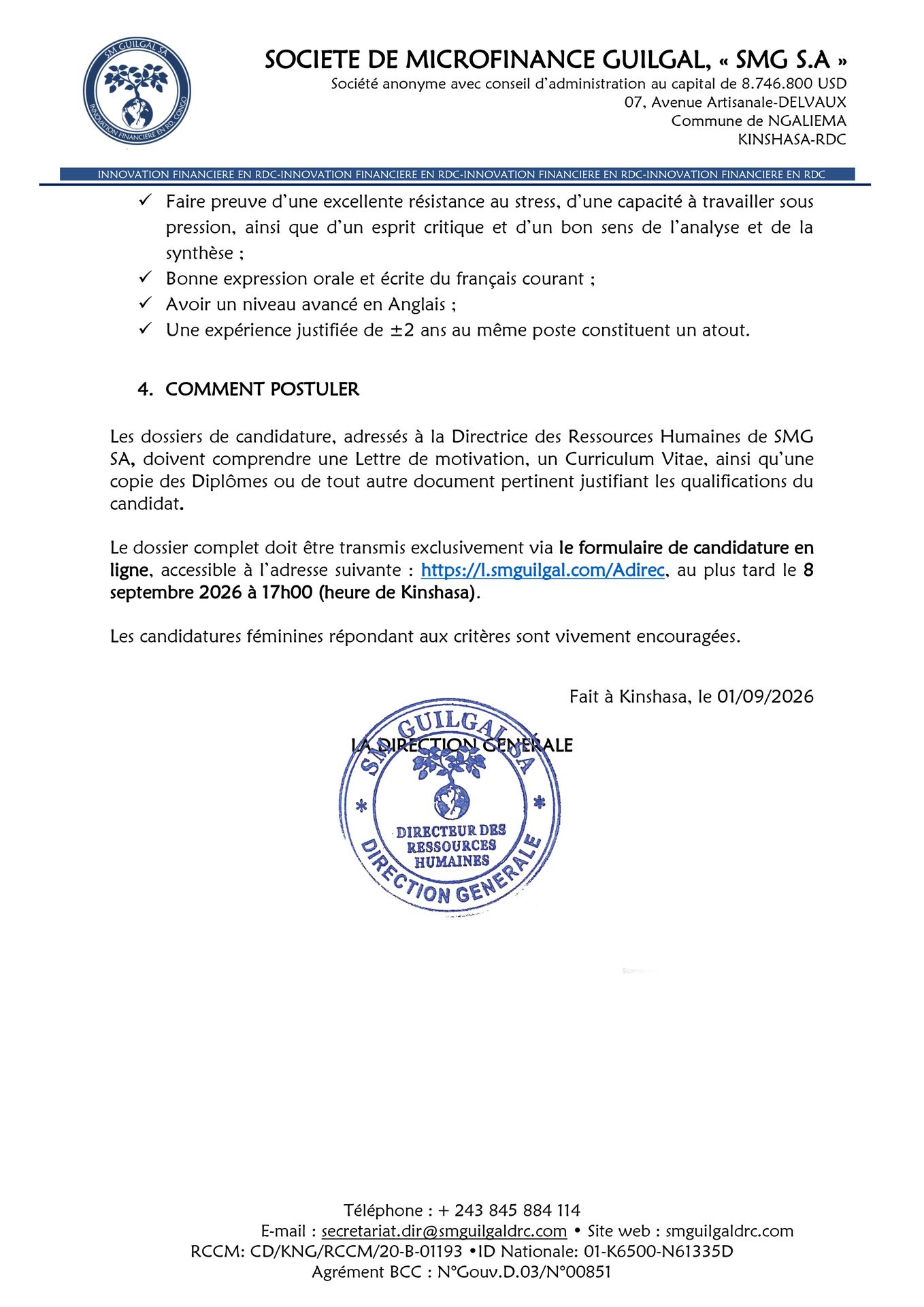 Document de l'offre d'Assistant de Direction Page 3
